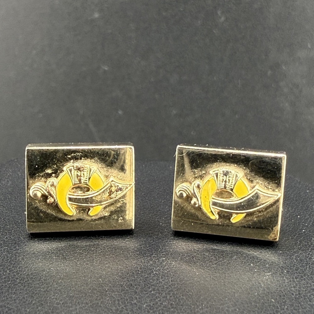 Vintage Anson Cufflinks Gold Tone Enamel Masonic Shriners Scimitar Crescent